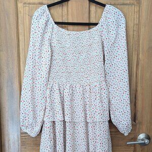 BTFBM White Micro Floral Long Sleeve Spring/Summer Dress. Size Small.